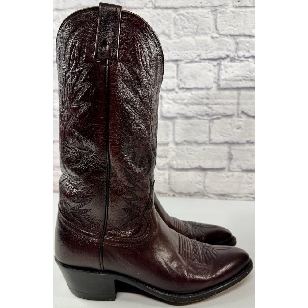 Vintage Dan Post Burgundy Nappa Mens 9 Cowboy Boots 16773 Western Leather Box - Picture 5 of 12
